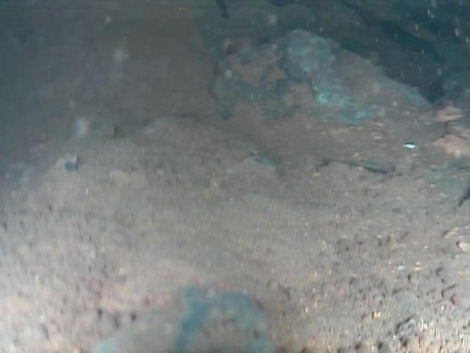 This image captured by an underwater robot shows massive deposits believed to be melted nuclear fuel covering the floor of a damaged reactor at Japan's crippled Fukushima nuclear plant in Okuma town, northeastern Japan (International Research Institute for Nuclear Decommissioning via AP)