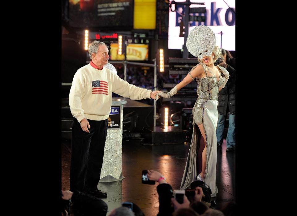 NEW YORK, NY - DECEMBER 31:  Singer Lady Gaga and New York Mayor Michael Bloomberg share a dance as they celebrate the beginning of the new year at New Year's Eve 2012 in Times Square on January 1, 2012 in New York City.  (Photo by Jemal Countess/Getty Images)