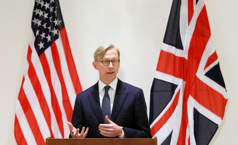 Brian Hook, U.S. Special Representative for Iran, attends a news conference in London