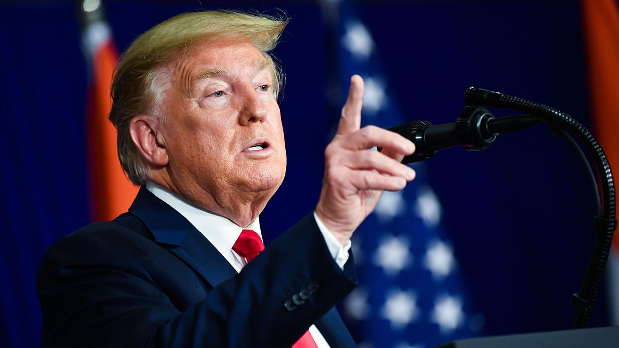 President Donald Trump speaks during a press conference in New Delhi on February 25, 2020. (Mandel Ngan/AFP via Getty Images)