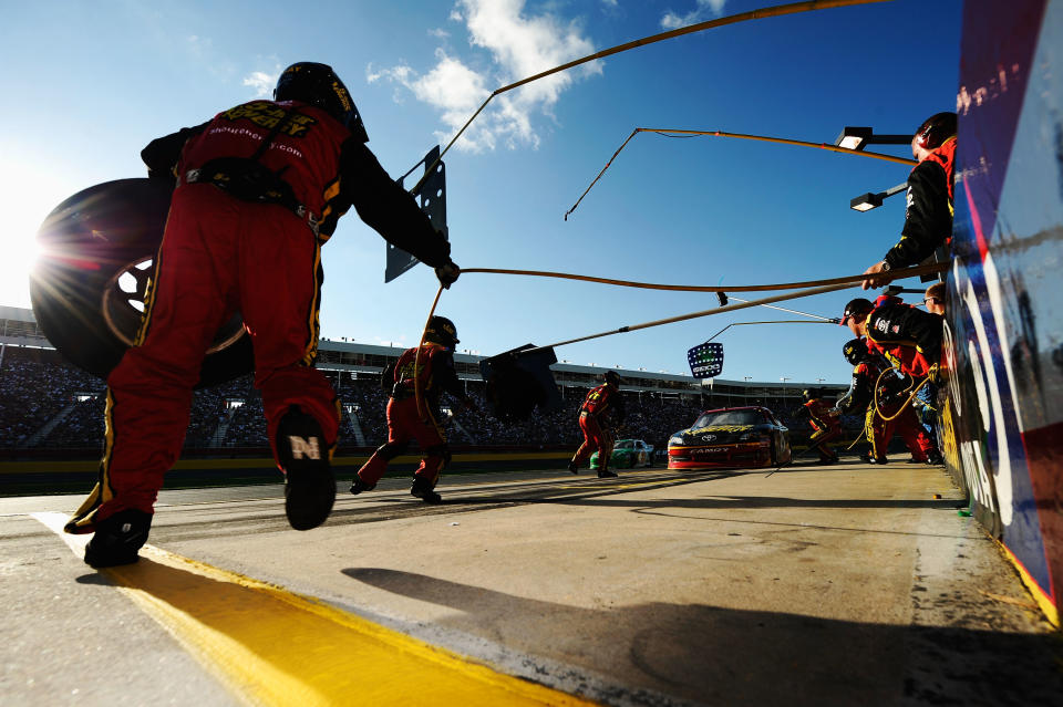 Clint Bowyer, driver of the #15 5-hour Energy Toyota, pits during the NASCAR Sprint Cup Series Coca-Cola 600 at Charlotte Motor Speedway on May 27, 2012 in Concord, North Carolina. (Photo by Jared C. Tilton/Getty Images for NASCAR)