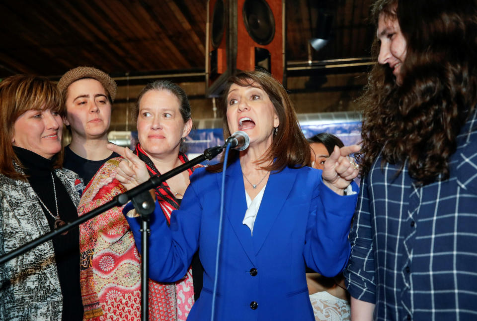 Illinois' 3rd Congressional District candidate Marie Newman speaks at her election night rally at the Marz Community Brewing Company in Chicago, Illinois, U.S. March 20, 2018. (Kamil Krzaczynski/Reuters)