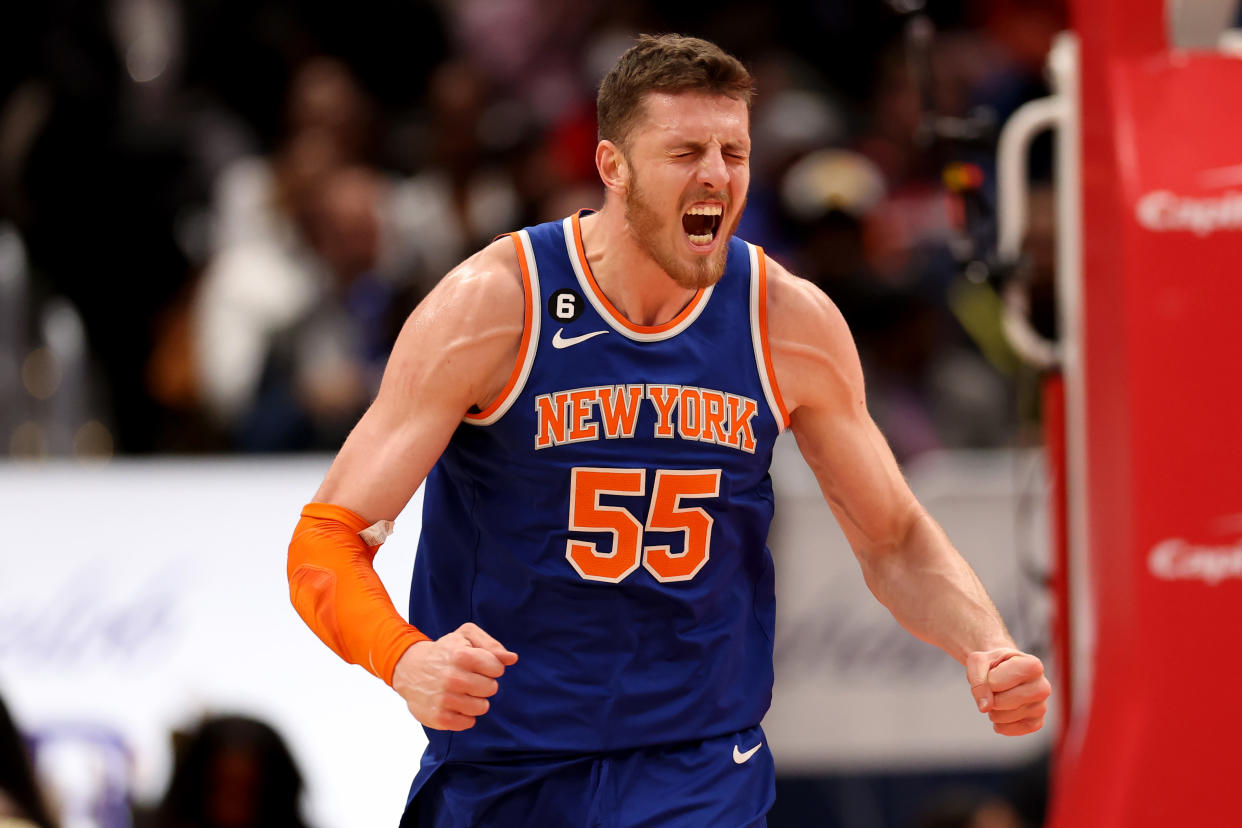 Isaiah Hartenstein #55 of the New York Knicks is gaining fantasy value
