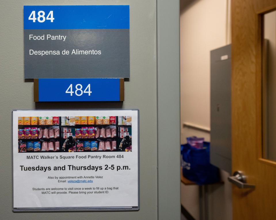 The entrance to a food pantry is shown Tuesday at MATC's Walker Square campus. Food pantries are located on each MATC campus.