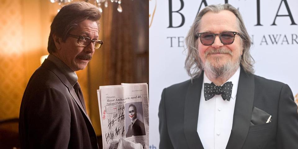 Gary Oldman as James Gordon in "The Dark Knight" and now.