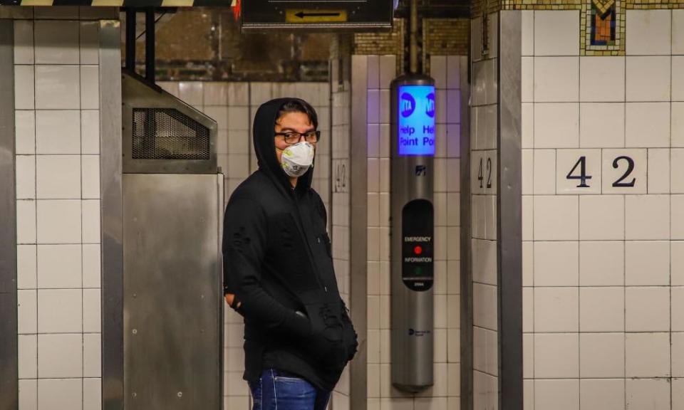 A mask wearer in the New York subway.