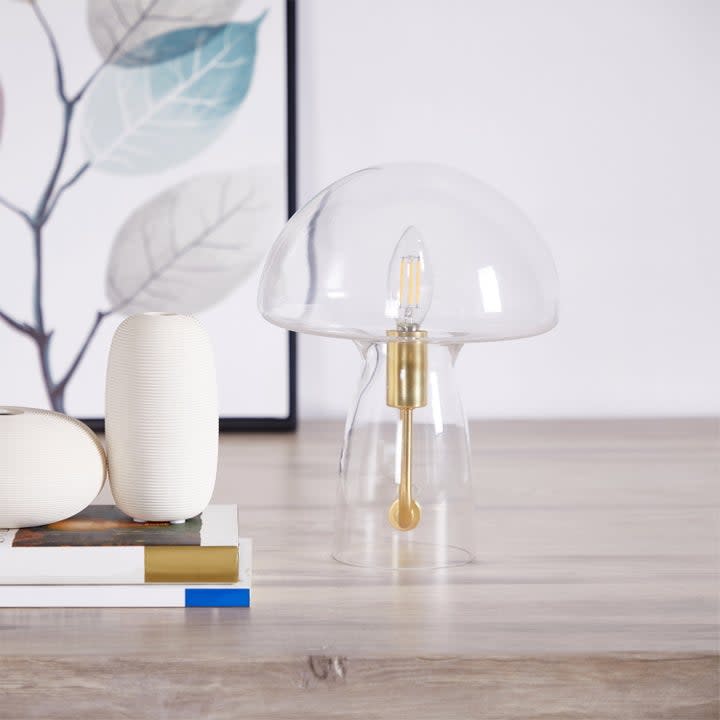 the glass mushroom lamp in the clear option that you can see straight through