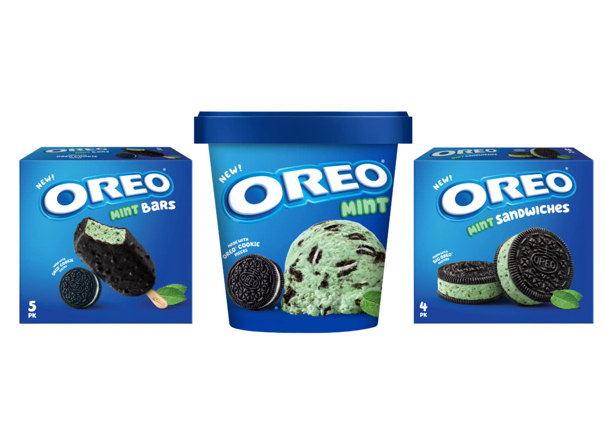 oreo mint frozen dessert bars, oreo mint frozen dessert pint, oreo mint frozen dessert sandwiches