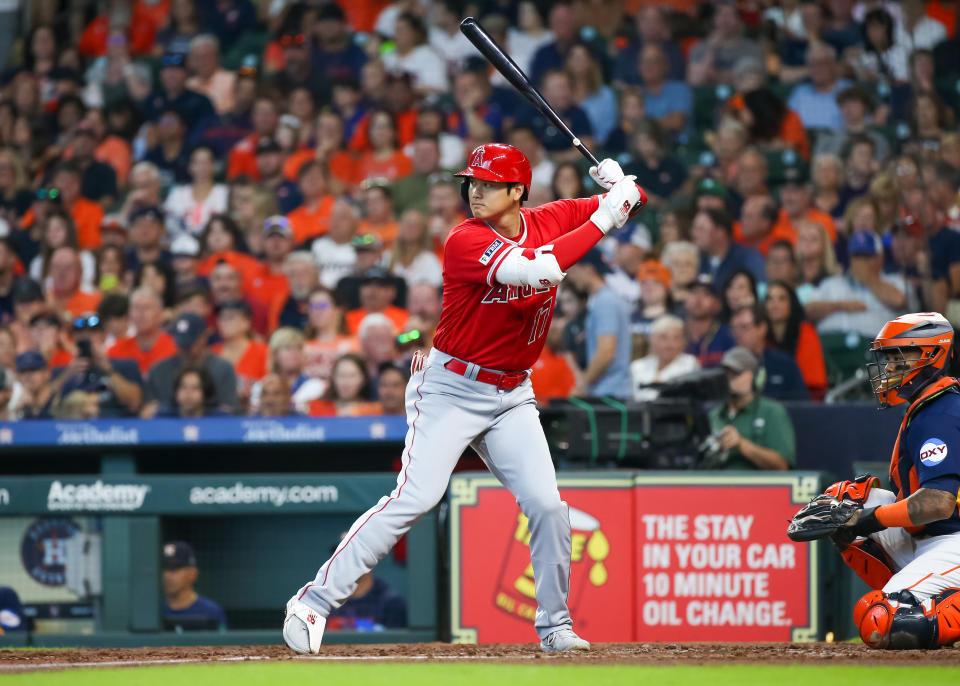 天使大谷翔平在連8場比賽沒有全壘打後，今終於敲出本季第41轟。（MLB Photo by Leslie Plaza Johnson/Icon Sportswire via Getty Images）