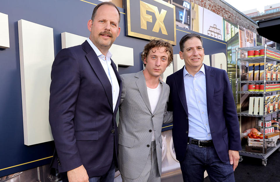 President of original programming for FX Entertainment Nick Grad, Jeremy Allen White and president of FX Entertainment Eric Schrier - Credit: Amy Sussman/Getty Images