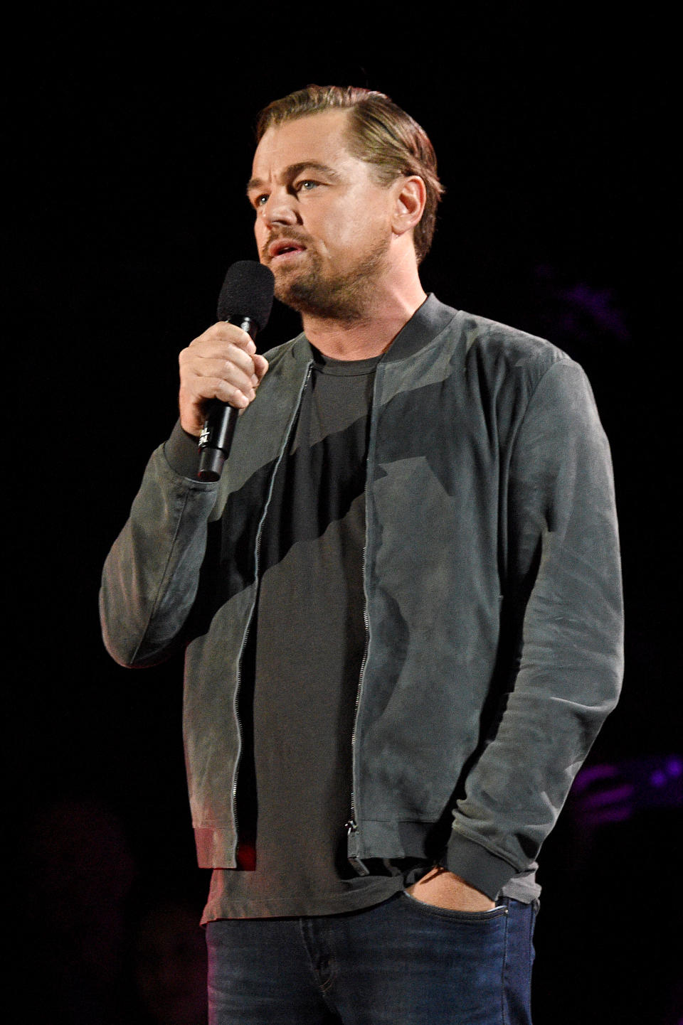NEW YORK, NEW YORK - SEPTEMBER 28: Leonardo DiCaprio speaks onstage during the 2019 Global Citizen Festival: Power The Movement in Central Park on September 28, 2019 in New York City. (Photo by Kevin Mazur/Getty Images for Global Citizen)
