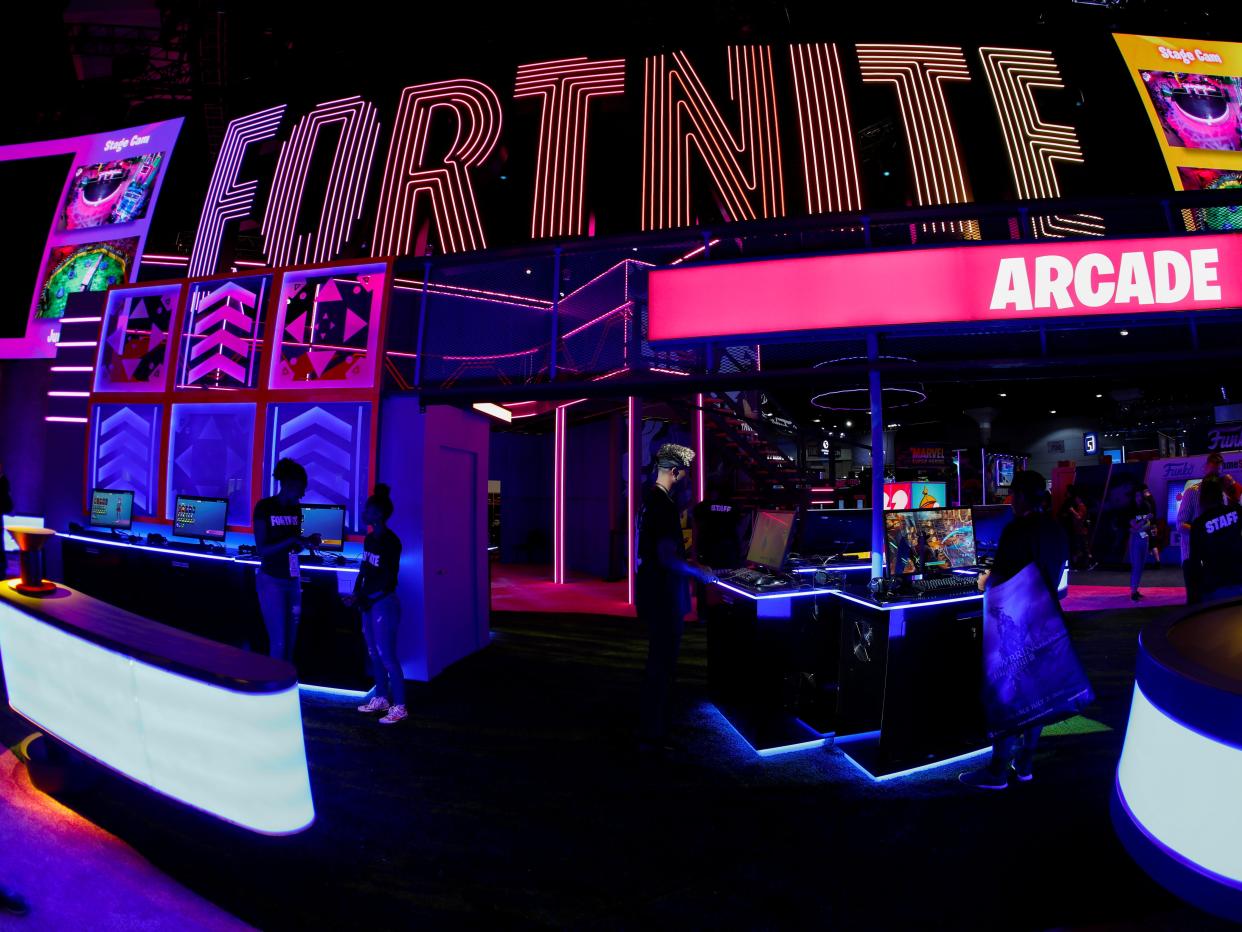 FILE PHOTO: Epic Games booth for the game Fortnite is shown at E3, the annual video games expo revealing the latest in gaming software and hardware in Los Angeles, California, U.S., June 12, 2019.  REUTERS/Mike Blake