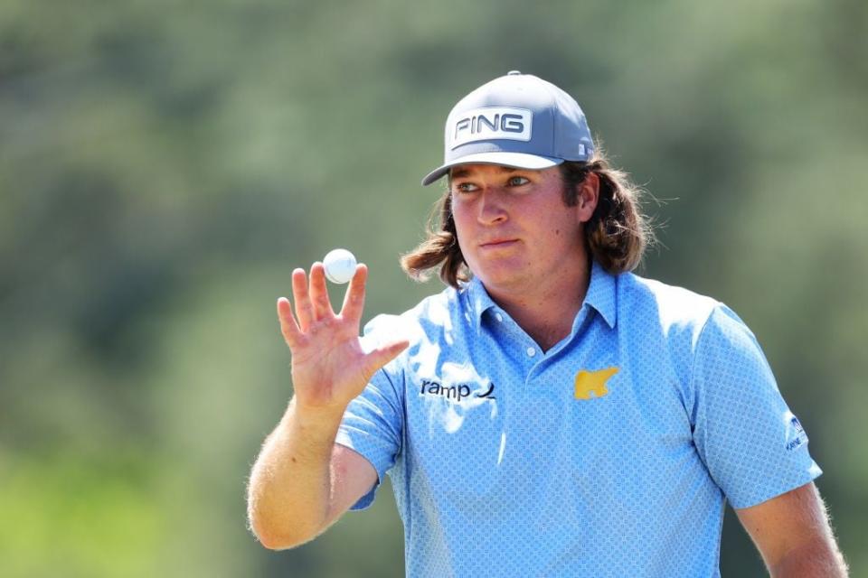 Amateur Neal Shipley of the United States reacts after making bogey on the 18th green.