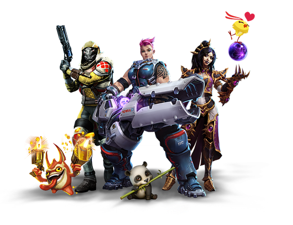 Characters from Activision Blizzard games including Destiny, Overwatch, Skylanders, and Candy Crush.