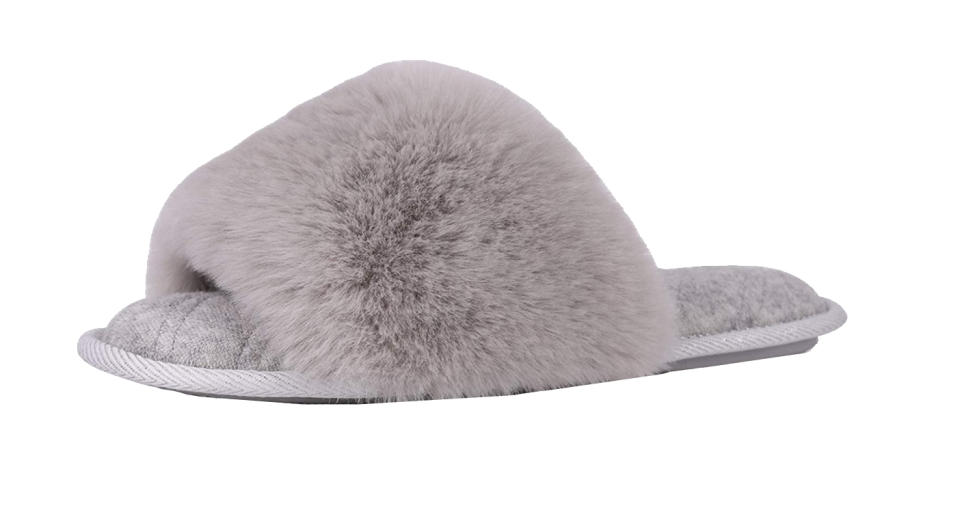 LongBay Ladies' Fluffy Faux Fur Open Toe Memory Foam House Slipper 