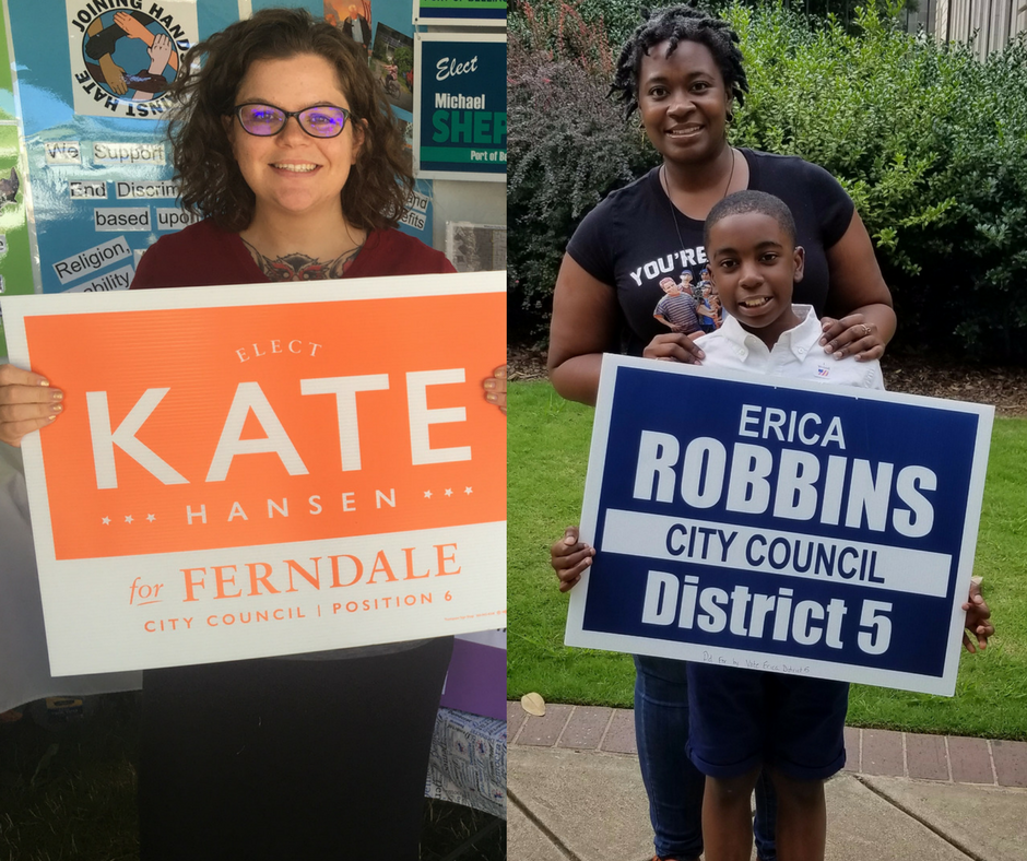 Kate Hansen, left, and Erica Robbins, right, are both mothers who decided to run for city council after the 2016 presidential election. 