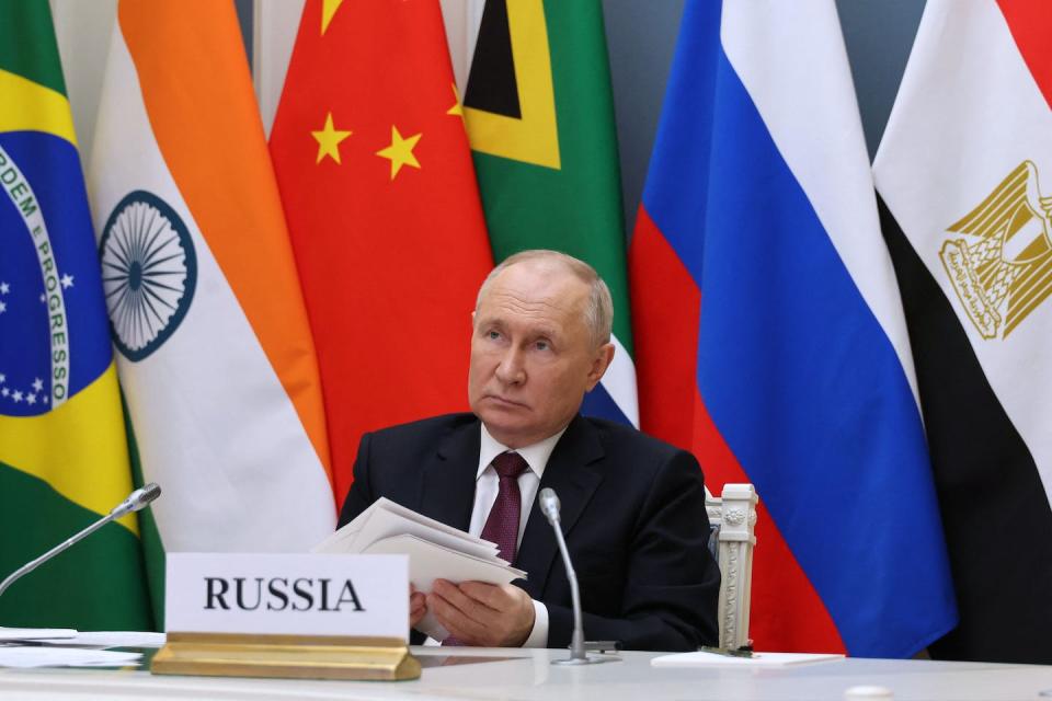 Putin’s words are aimed at members of the Global South. <a href="https://www.gettyimages.com/detail/news-photo/this-pool-photograph-distributed-by-russian-state-agency-news-photo/1794235202?adppopup=true" rel="nofollow noopener" target="_blank" data-ylk="slk:Alexander Kazakov/AFP via Getty Images;elm:context_link;itc:0;sec:content-canvas" class="link ">Alexander Kazakov/AFP via Getty Images</a>