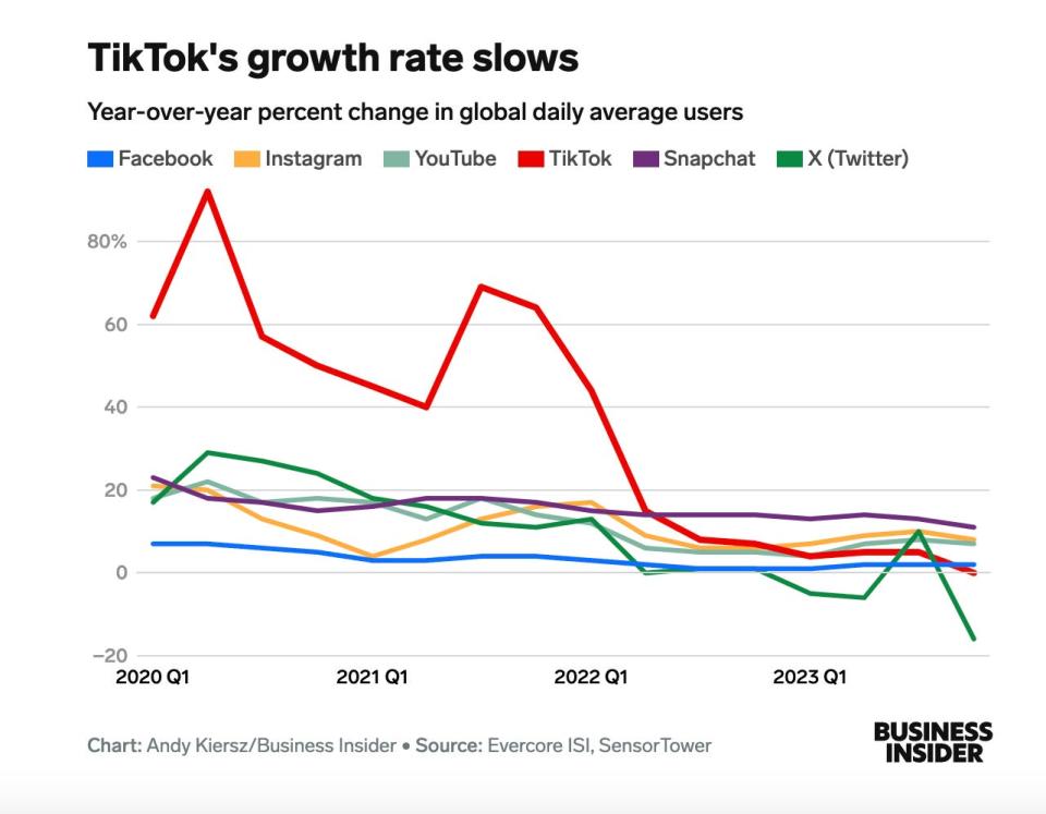 A chart showing TikTok's slowing growth.
