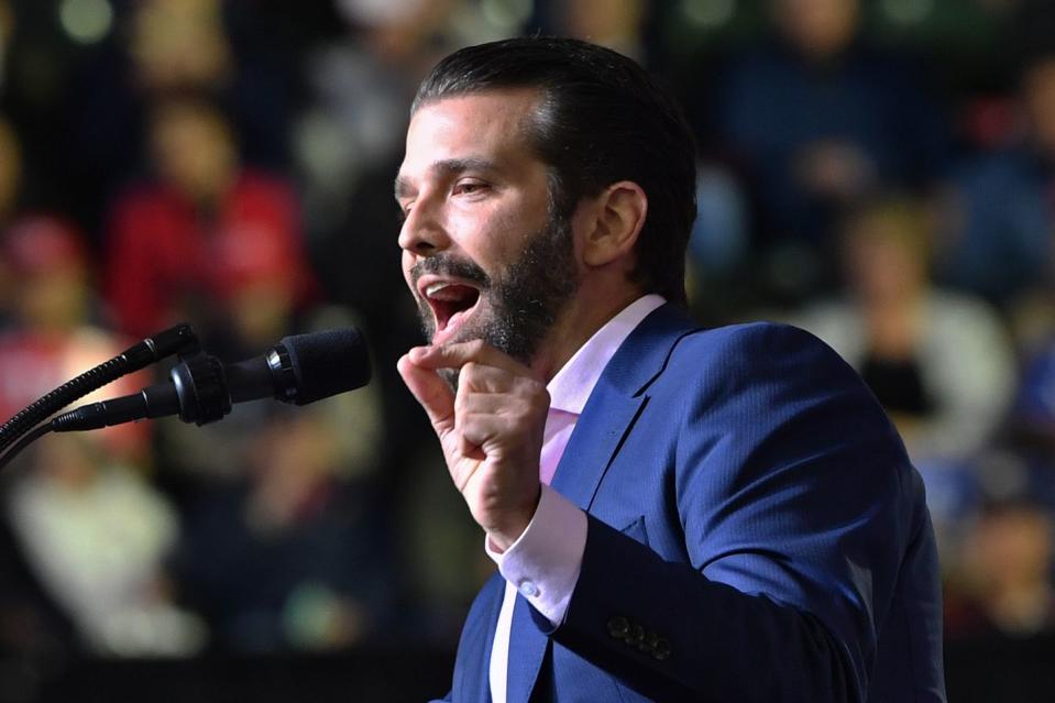 <p>Donald Trump, Jr., the president's son, warms up the crowd in El Paso on Monday before the president took the stage. <br></p>