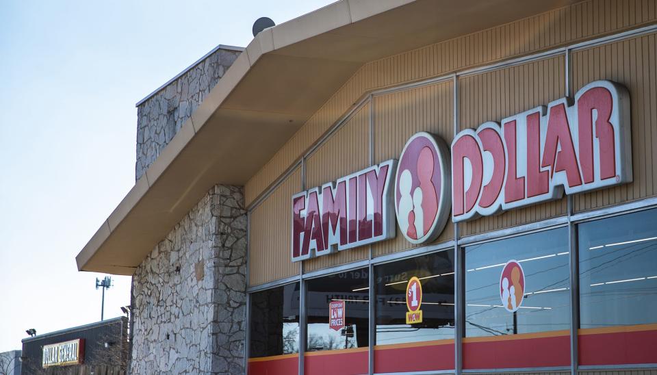 Family Dollar and Dollar General sit next to each other along Shadeland Ave., in Indianapolis on Wednesday, Jan. 20, 2021.