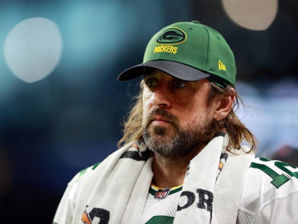 Green Bay Packers quarterback Aaron Rodgers looks on from the sidelines during a game in January. (Rey Del Rio/Getty Images - image credit)