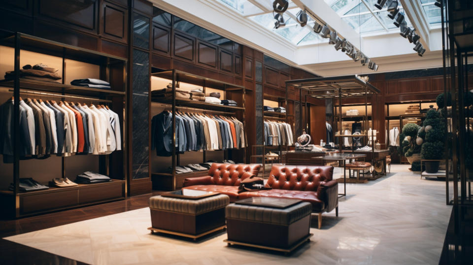 A luxury apparel store, showcasing the high-end brand offerings.