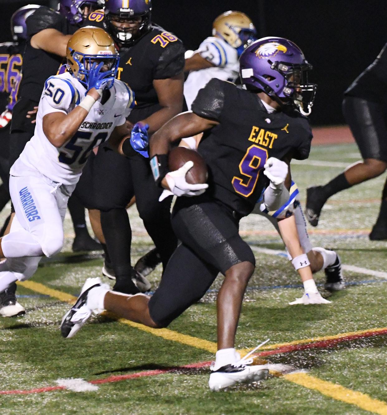 Ervin Wiggins of East tries to get around the edge during a game this season.