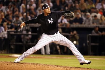 FILE PHOTO: Mar 8, 2019; Tampa, FL, USA; New York Yankees relief pitcher Dellin Betances (68) throws a pitch during the fifth inning against the Detroit Tigers at George M. Steinbrenner Field. Mandatory Credit: Kim Klement-USA TODAY Sports