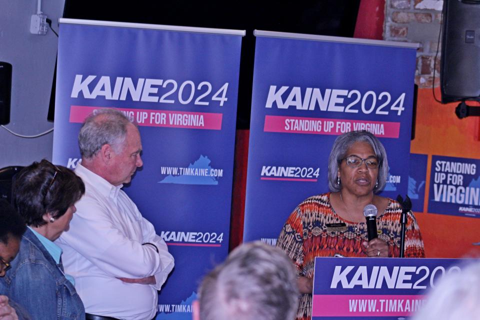 Staunton City Councilor Alice Woods (right) and U.S. Senator Tim Kaine (left).