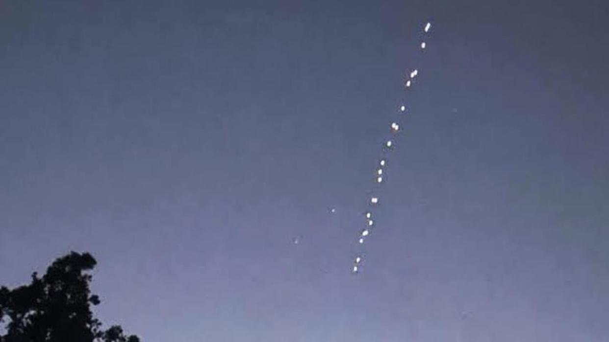 Victorians have captured the moment a Starlink satellite train tracked across the state. Picture: Facebook.