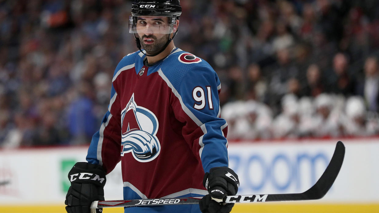 DENVER, COLORADO - OCTOBER 03: Nazem Kadri #91 of the Colorado Avalanche plays the Calgary Flames in the second period at the Pepsi Center on October 03, 2019 in Denver, Colorado. (Photo by Matthew Stockman/Getty Images) 