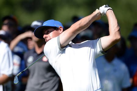 Sep 7, 2014; Cherry Hills Village, CO, USA; Rory McIlroy tees off the 2nd tee hole during the final round of the BMW Championship at Cherry Hills Country Club. Mandatory Credit: Ron Chenoy-USA TODAY Sports