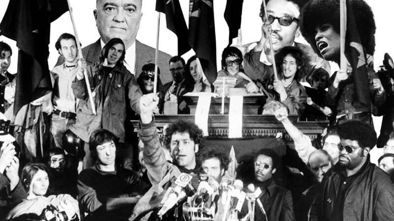 Photos: Members of the Chicago Conspiracy, Abbie Hoffman (center); CSU Archives/Everett: Wikimedia