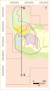 Figure 2: North-South Longitudinal Section showing Inverse Magnetic Susceptibility Model.