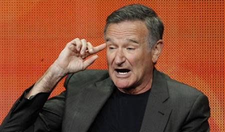 Cast member Robin Williams speaks at a panel for the television series "The Crazy Ones" during the CBS portion of the Television Critics Association Summer press tour in Beverly Hills, California July 29, 2013 file photo. REUTERS/Mario Anzuoni