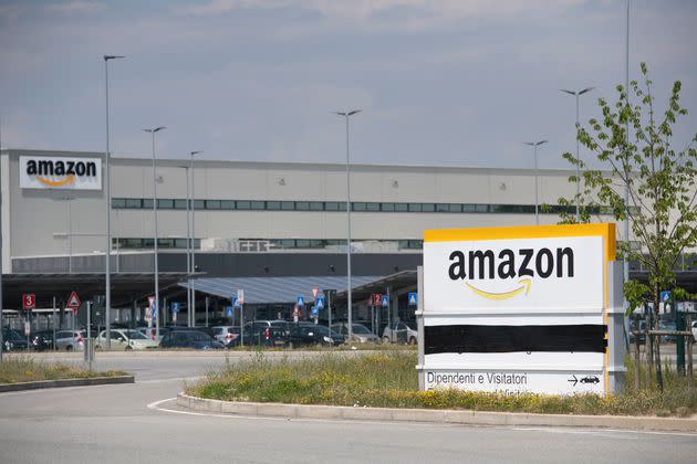 TORRAZZA PIEMONTE, ITALY - JUNE 03: General view of Amazon logo on Amazon Headquarter on June 03, 2021 in Torrazza Piemonte near Turin, Italy. Amazon Italy rolls out an on-site vaccine site for its employees. as Italy steps up next wave of vaccine campaigns. (Photo by Stefano Guidi/Getty Images) (Photo: Stefano Guidi via Getty Images)