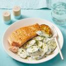 <p>This yummy dish takes less than 10 ingredients and cost just $3.55 per serving. </p><p><em><a href="https://www.womansday.com/food-recipes/food-drinks/a27285989/salmon-with-creamy-feta-cucumbers-recipe/" rel="nofollow noopener" target="_blank" data-ylk="slk:Get the Salmon with Creamy Feta Cucumbers recipe.;elm:context_link;itc:0;sec:content-canvas" class="link ">Get the Salmon with Creamy Feta Cucumbers recipe.</a></em></p>