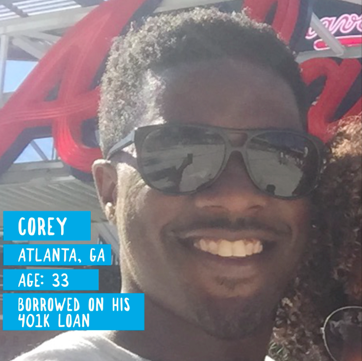Corey’s first priority should be to pay back the money he borrowed from his 401(k).