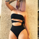 <p>Aussie singer Iggy Azalea showed off her curves in a strapless black one-piece.</p>