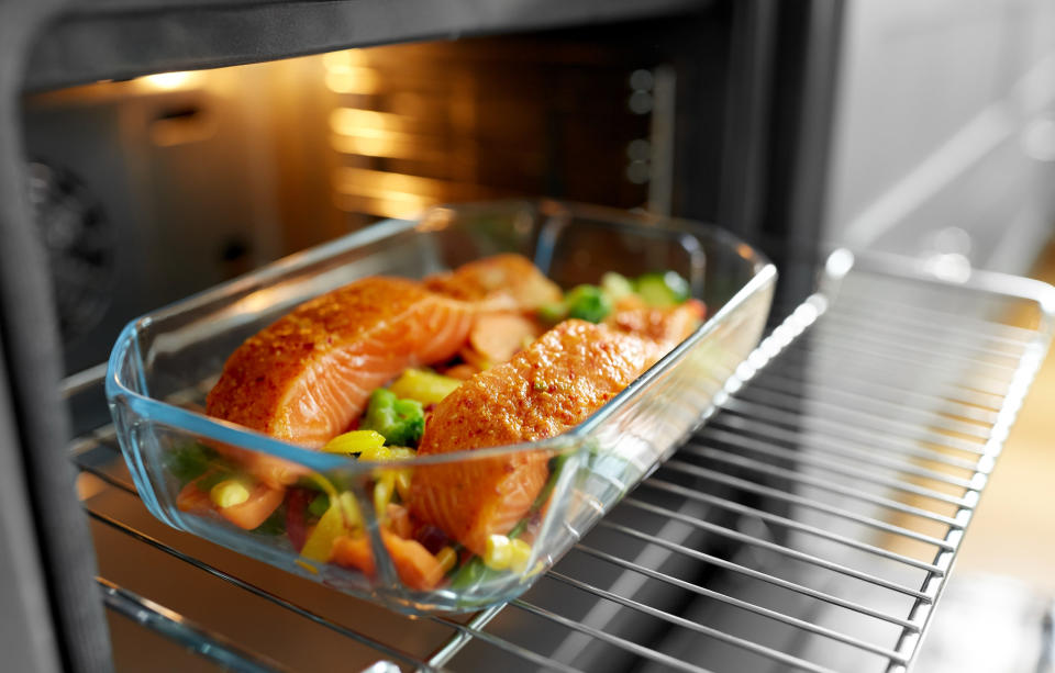 Fish baking in the oven.