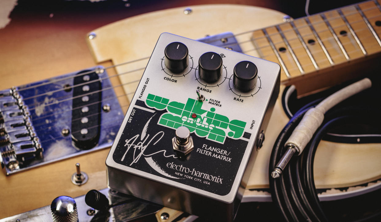  Andy Summers' new EHX signature Walking on the Moon flanger pedal lies atop a Telecaster 