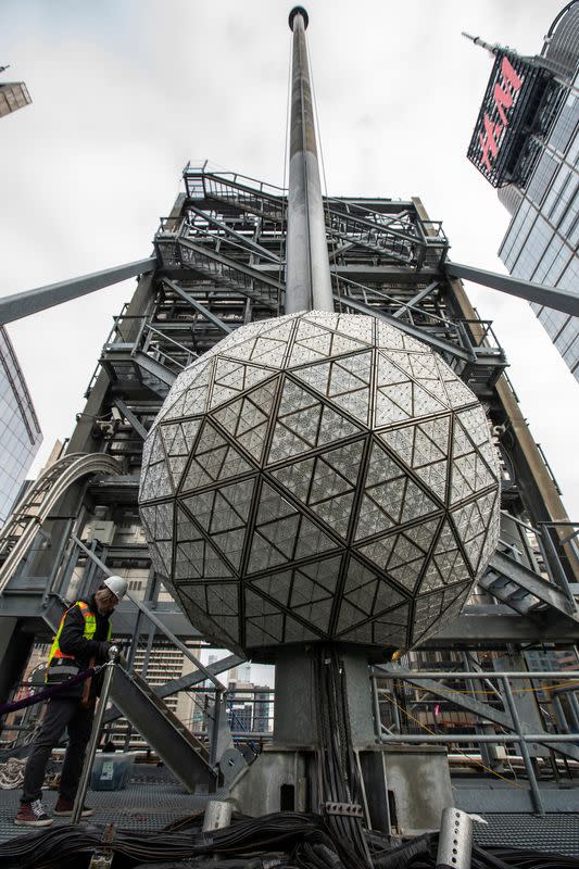 Workers Install New Waterford Crystals On Times Square New Year's Eve Ball at Times Square in New York