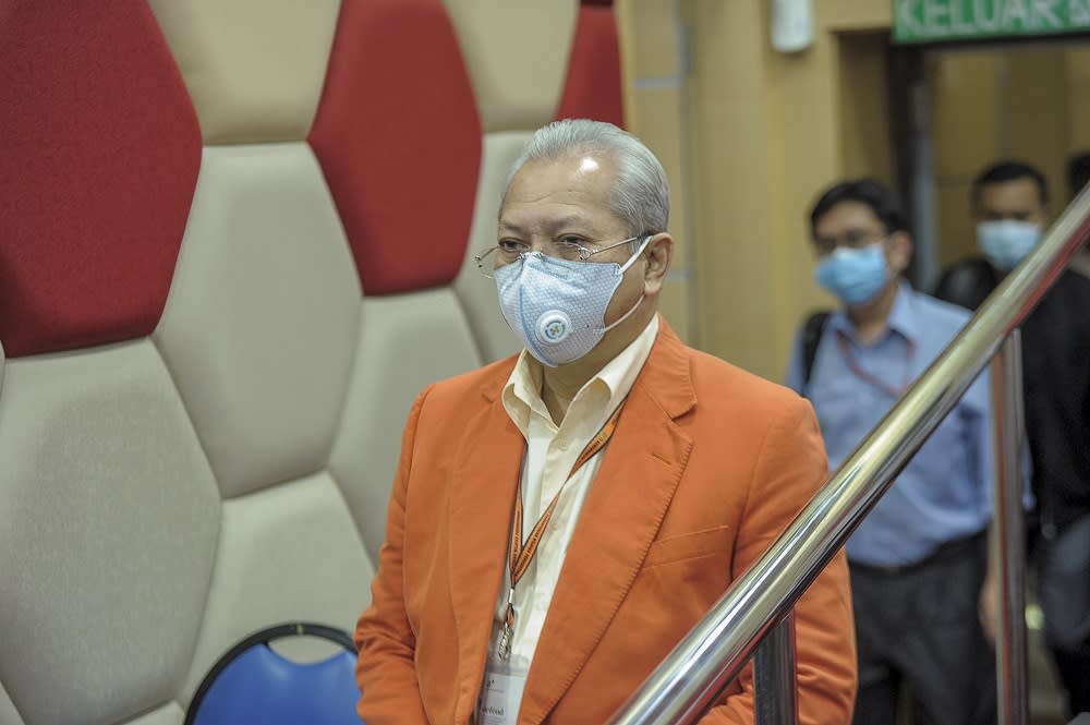 Barisan Nasional secretary-general Tan Sri Annuar Musa arrives for a press conference at PWTC in Kuala Lumpur May 14, 2020. — Picture by Shafwan Zaidon