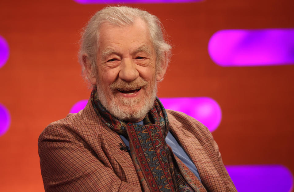 Sir Ian McKellen during the filming for the Graham Norton Show at BBC Studioworks 6 Television Centre, Wood Lane, London, to be aired on BBC One on Friday evening. Picture date: Thursday February 8, 2024. (Photo by Isabel Infantes/PA Images via Getty Images)