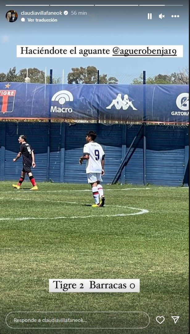 Claudia Villafañe alentó a Benjamín Agüero desde la tribuna