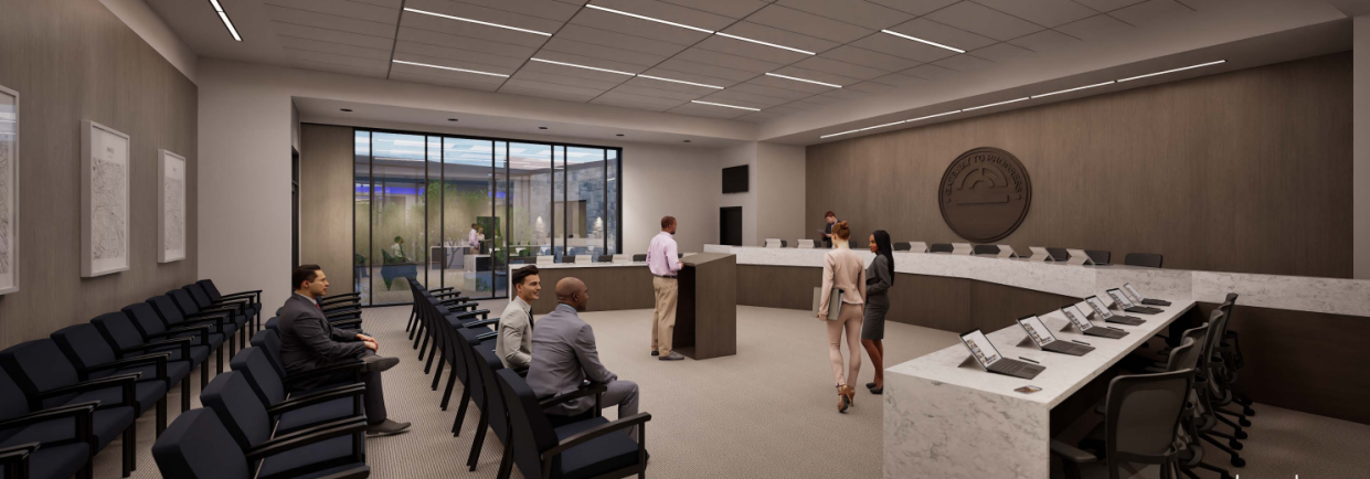 A rendering provided by Levelheads, the architecture firm working with Streetsboro, shows the proposed City Council chambers in Streetsboro's proposed city hall.
