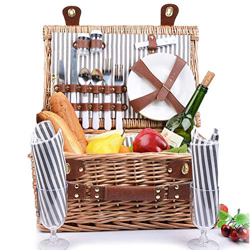 12) Insulated Deluxe 16-Piece Wicker Picnic Basket