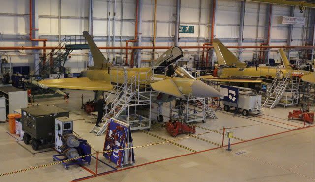 Eurofighter Typhoons under construction at BAE Systems, Warton Aerodrome, Lancashire