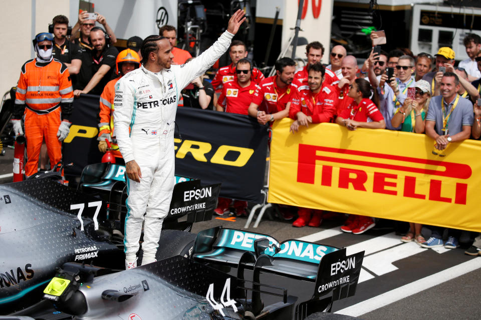 Formula One F1 - French Grand Prix - Circuit Paul Ricard, Le Castellet, France - June 23, 2019       Mercedes' Lewis Hamilton celebrates winning the race   REUTERS/Vincent Kessler