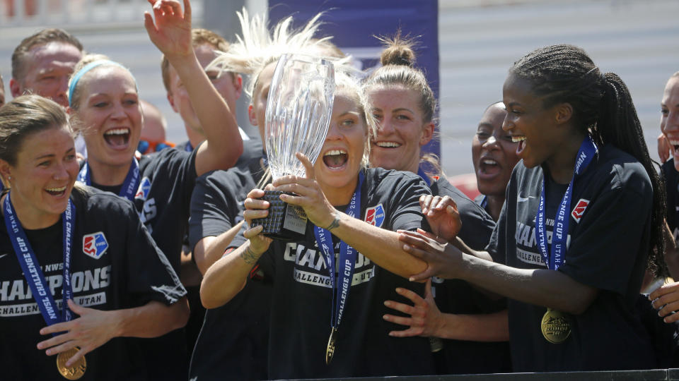 The NWSL Challenge Cup, which was won in July by the Houston Dash, yielded record ratings for the league. (AP Photo/Rick Bowmer)